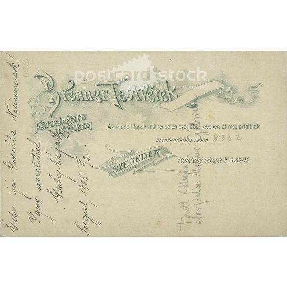 1905 - Pantl Kálmán és Molnár Gizella műtermi fotója. A fotó a Brenner Testvérek fotóműtermében, Szegeden készült. Régi fotó. Eredeti kabinetfotó / keményhátú fotó / vizitkártya, CDV fotó. (2793899)